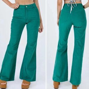 Princess Polly Nadia Green Flared Corduroy Pants Size 2